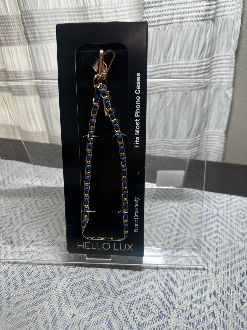HELLO LUX Blue and Gold Phone Crossbody Chain NWT in box